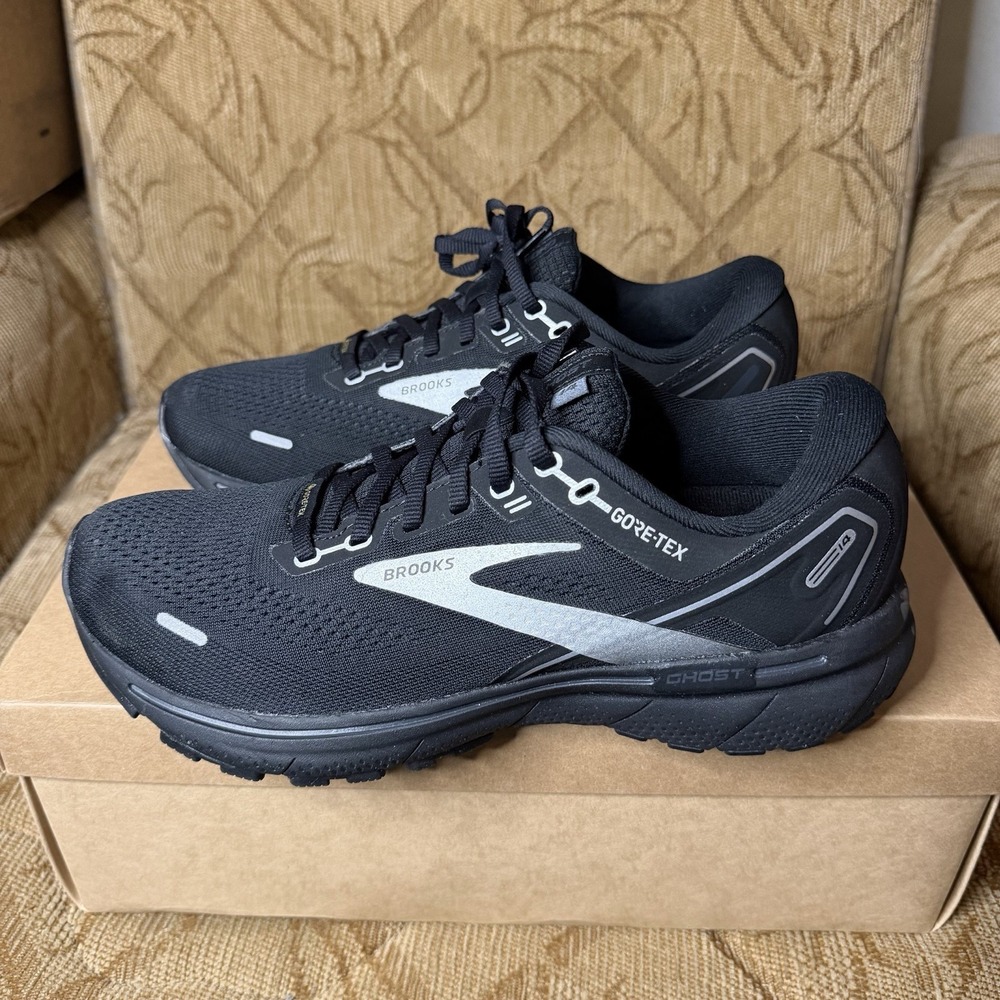 Brooks Ghost 14 GTX Black Silver Grey D Width Men Trail Running Shoe Size 8 Nice - Picture 1 of 9